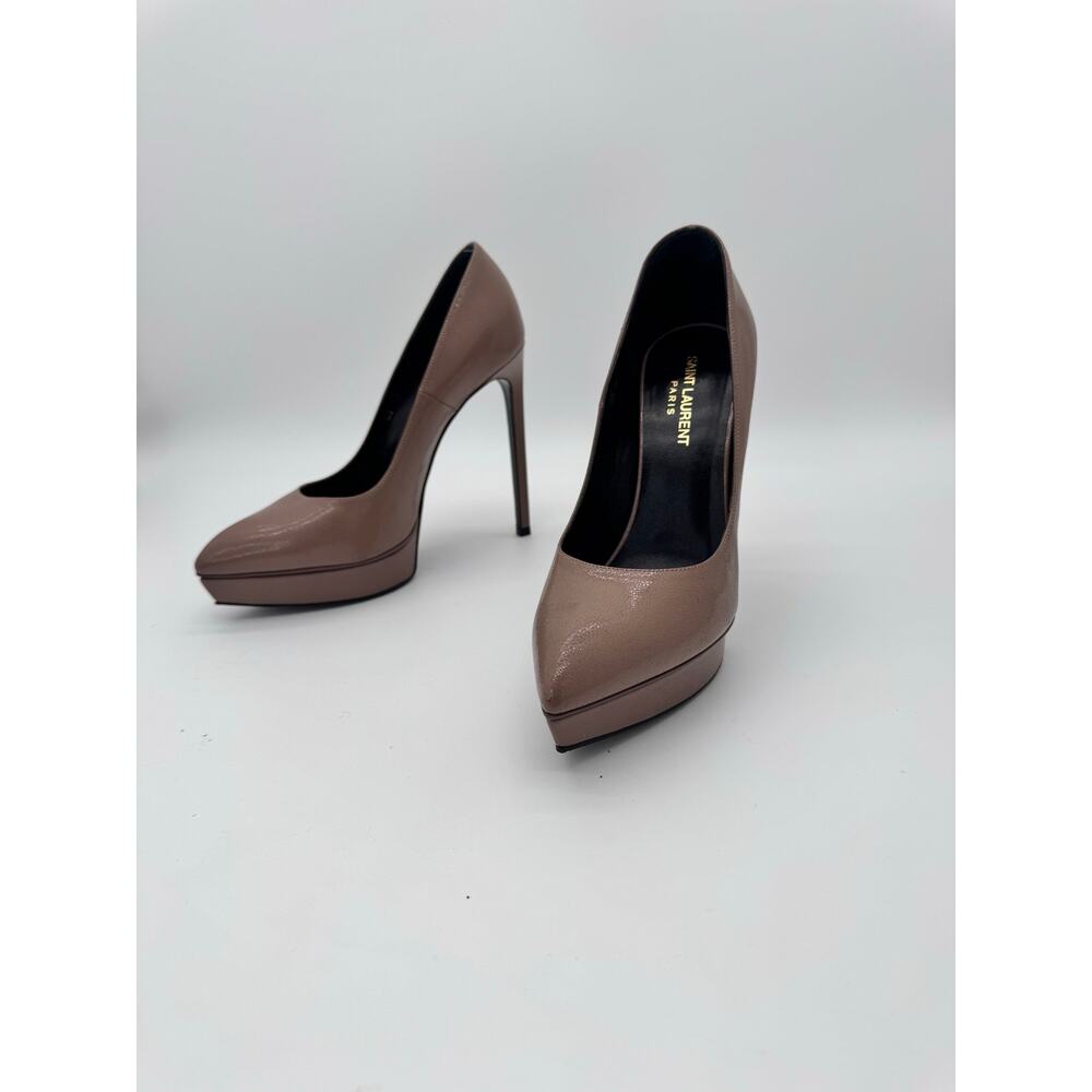 Saint Laurent Janis Hedi Slimane Pink Nude Textured Leather Platform Pumps 38.5 - Picture 11 of 14